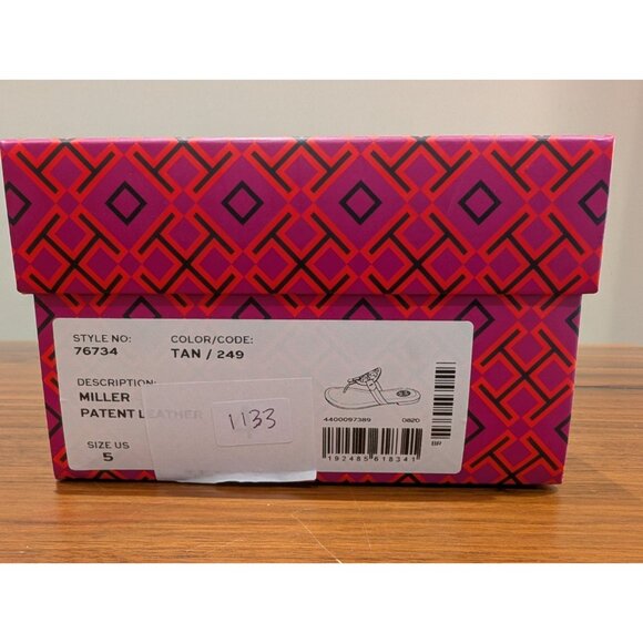 Tory Burch Miller Patent Leather Sandals Women's 5 NWT Tan - Picture 8 of 9